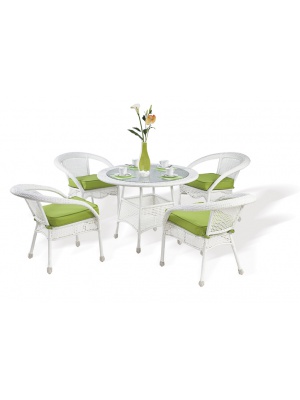 Table Carioca ronde + 4 fauteuils avec coussins