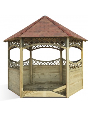 Kiosque toiture bardeau rouge
