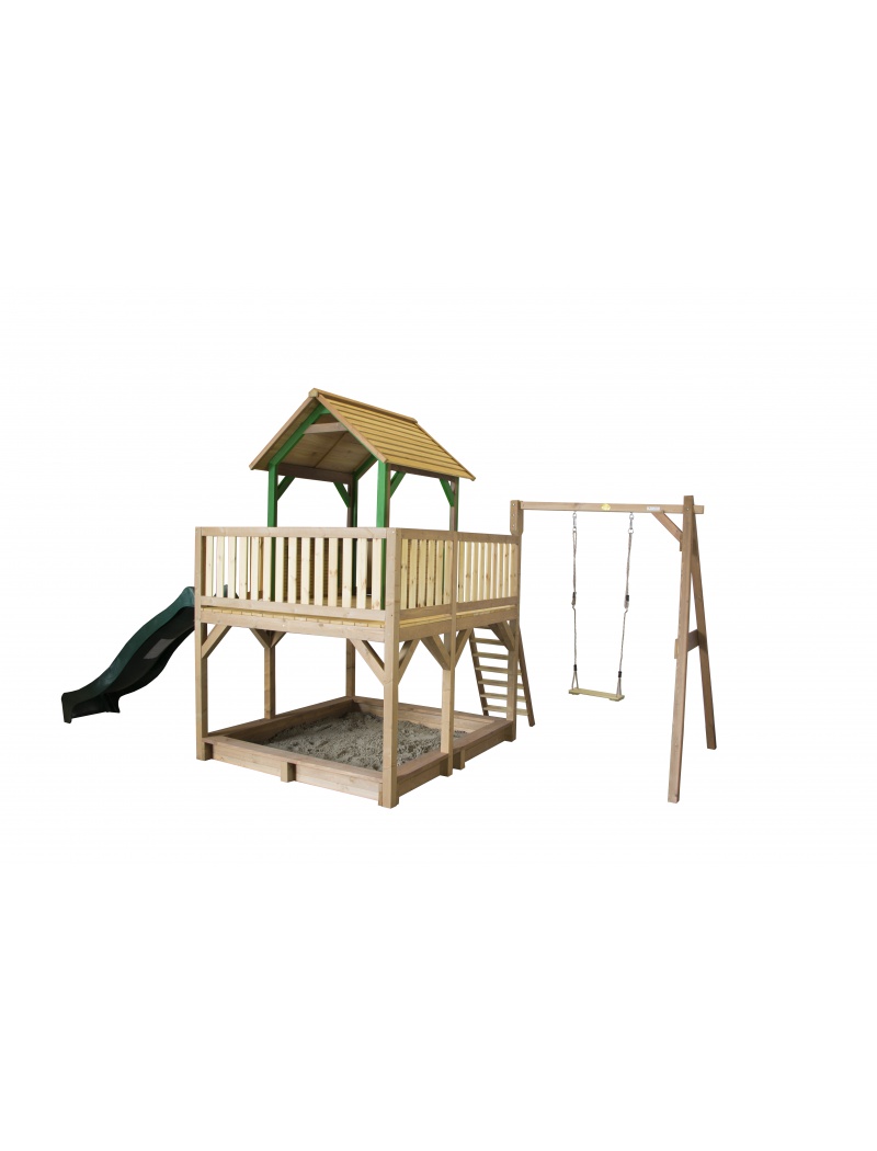 Axi Cabane Enfant ATKA en cèdre avec une balançoire