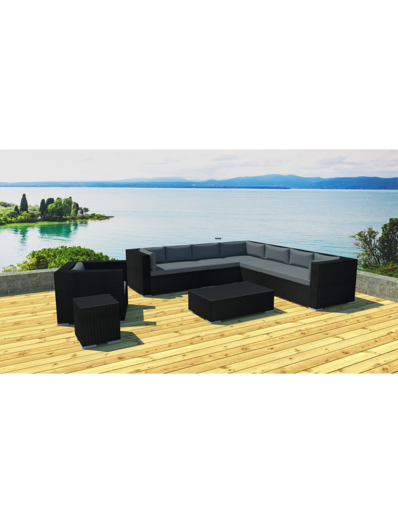 Salon De Jardin Bas Lynco Noir Coussins Gris Exterieur Deco