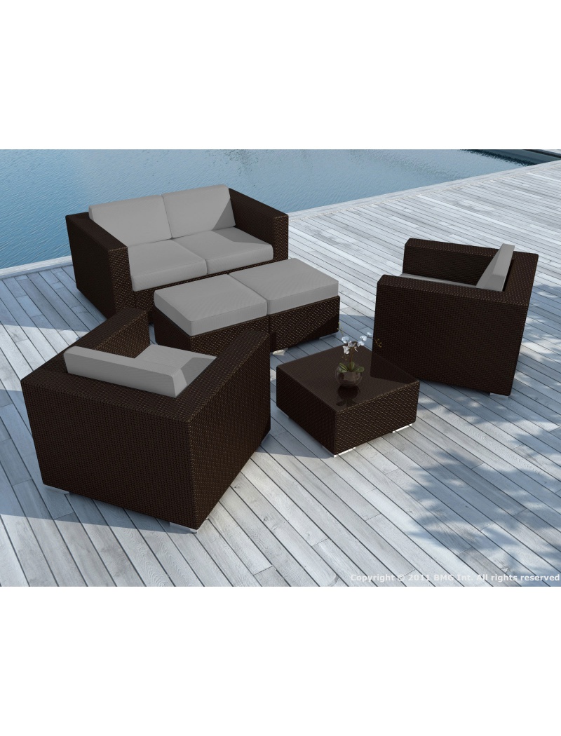 Delorm Salon de jardin Pausa chocolat coussins gris clairs
