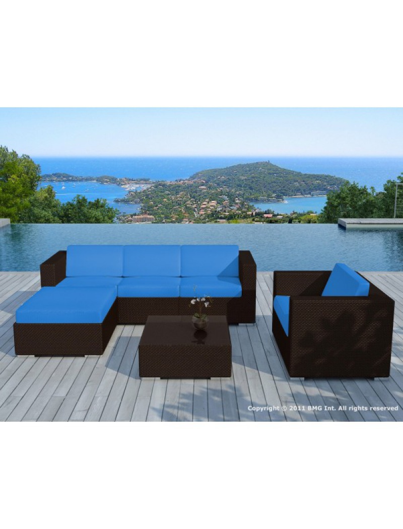 Delorm Salon de jardin Copacabana chocolat coussins bleus