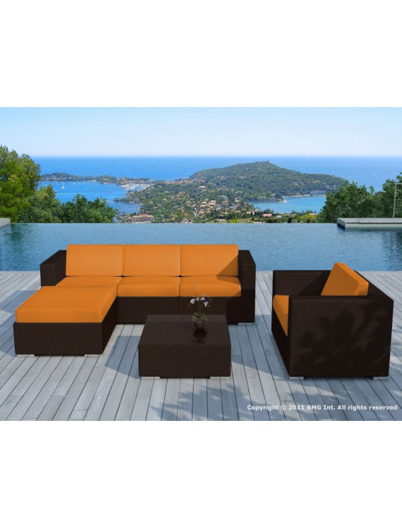 Delorm Salon de jardin Copacabana chocolat coussins orange