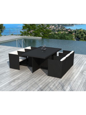 Table Sumatra résine tressée noire + 6 fauteuils