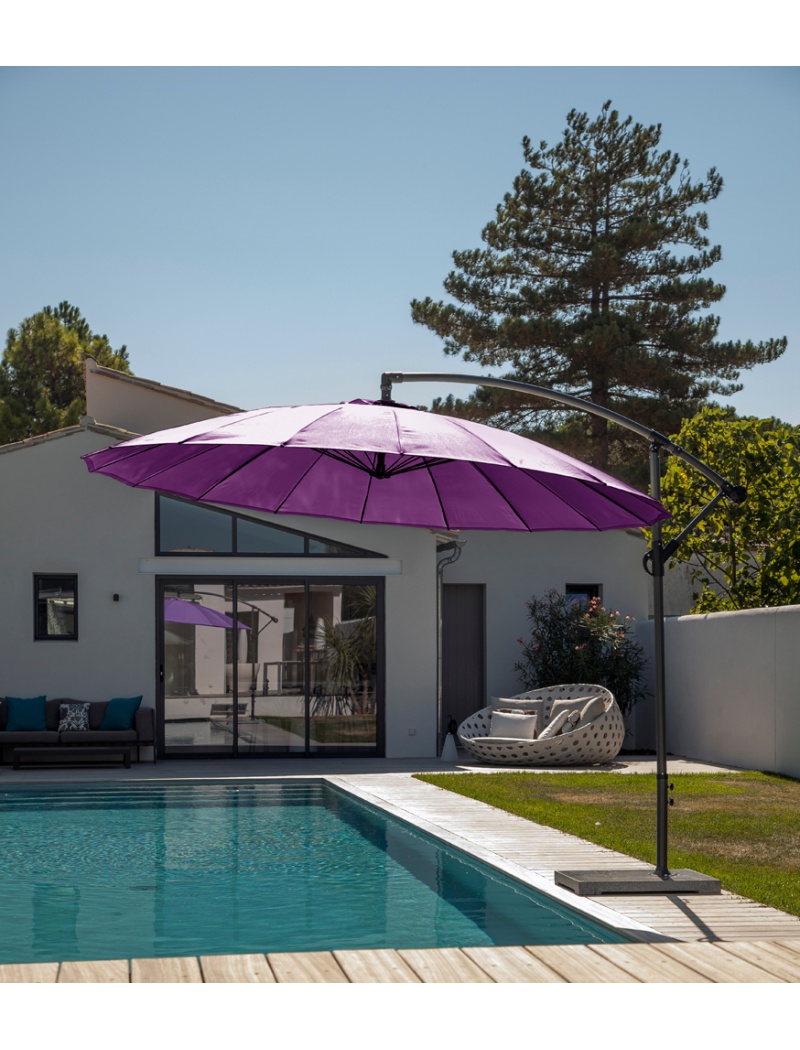 Proloisirs Parasol alu rond déporté 300 Pagode cassis