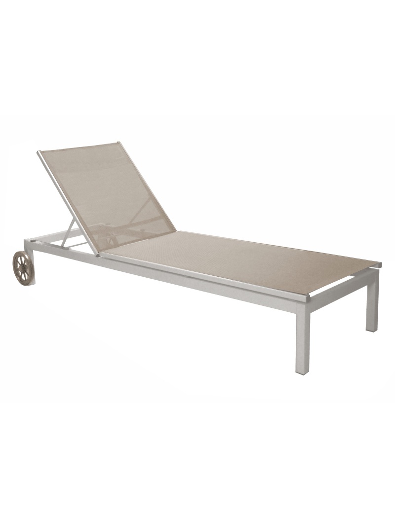 Proloisirs Lit bain de soleil Thema Blanc / Taupe avec roues