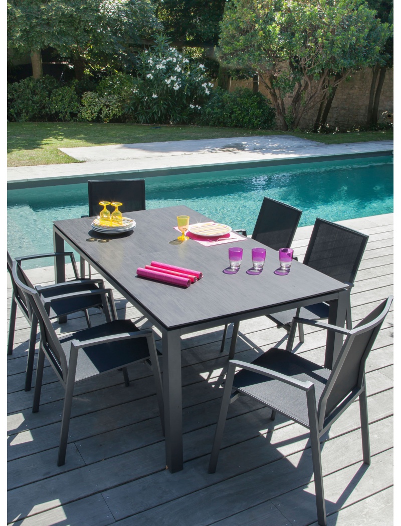 Proloisirs Table Stoneo 180 plateau TRESPA® Gris Brun