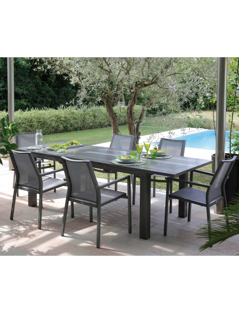 Proloisirs Ensemble repas Elisa 240 Gris Ice brush avec allonge