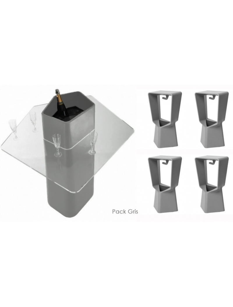 Qui Est Paul ? Mange debout Garden Party - Gris béton Pack Table + 4 tabourets