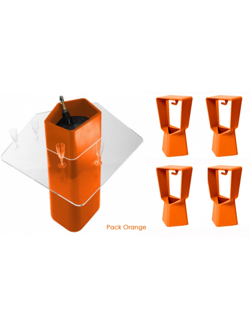 Qui Est Paul ? Mange debout Garden Party - Orange Pack Table + 4 tabourets