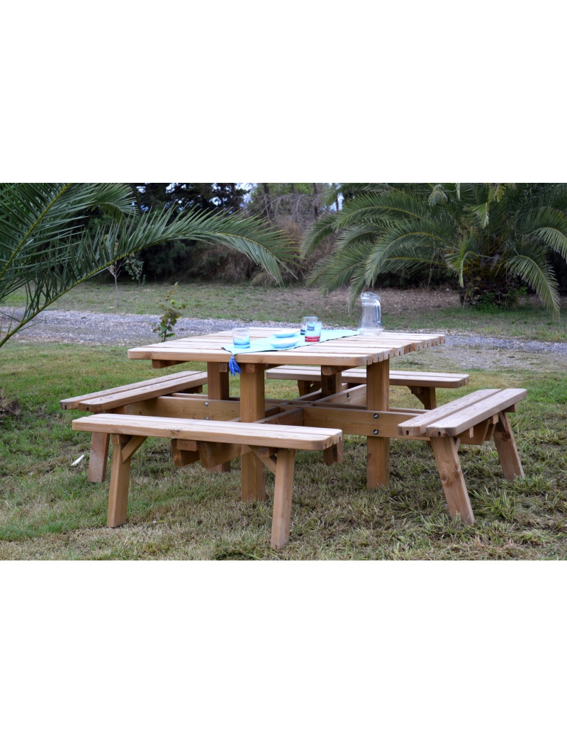 Jardin-concept Table pique-nique carrée en bois - 8 places