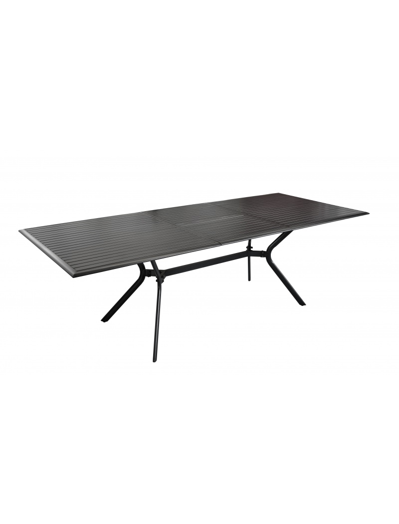 Proloisirs Table Malaga Noire à lattes 180/240 avec allonge